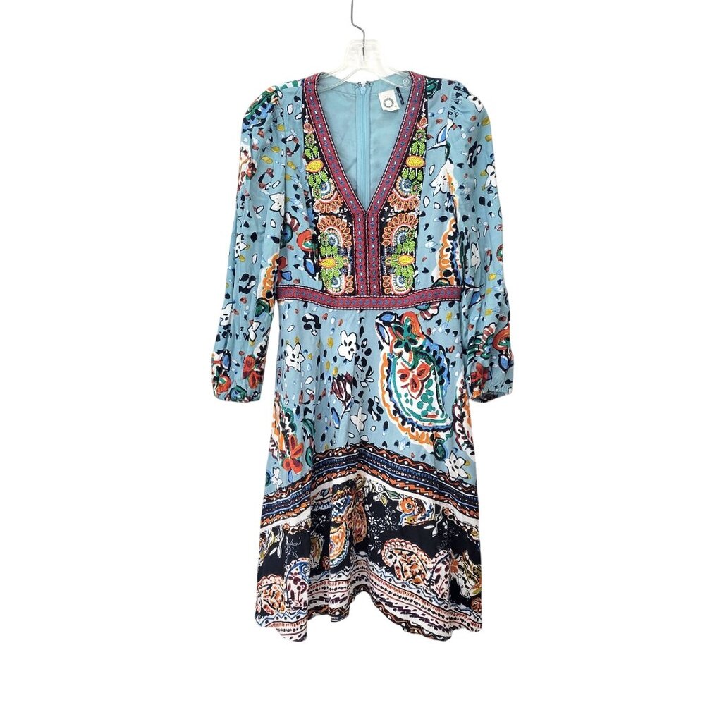 Akemi + Kin Bohemian Beaded Floral Midi Dress With V-Neck & Long Sleeves Anthrop